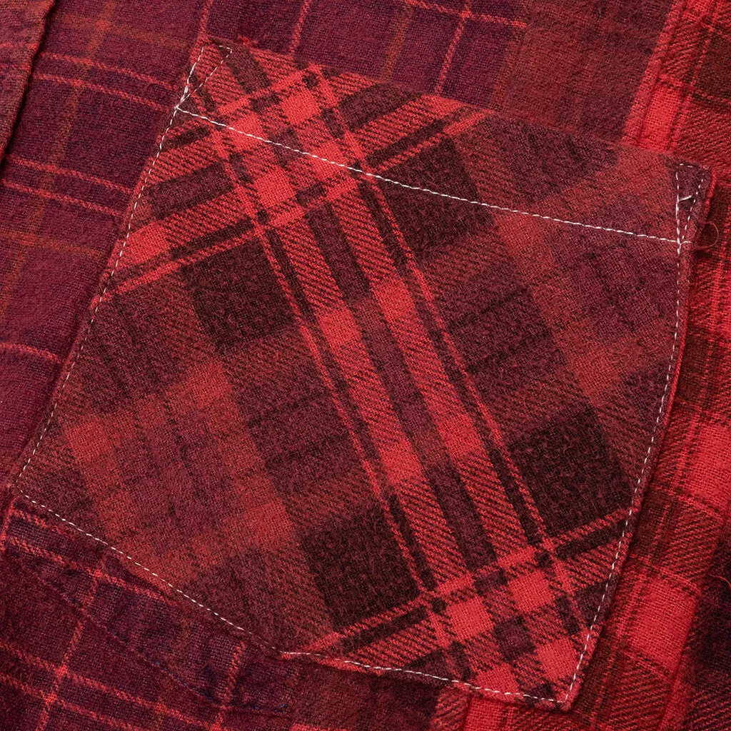 Flannel Shirt 7 Cuts Shirt Over Dye - Red