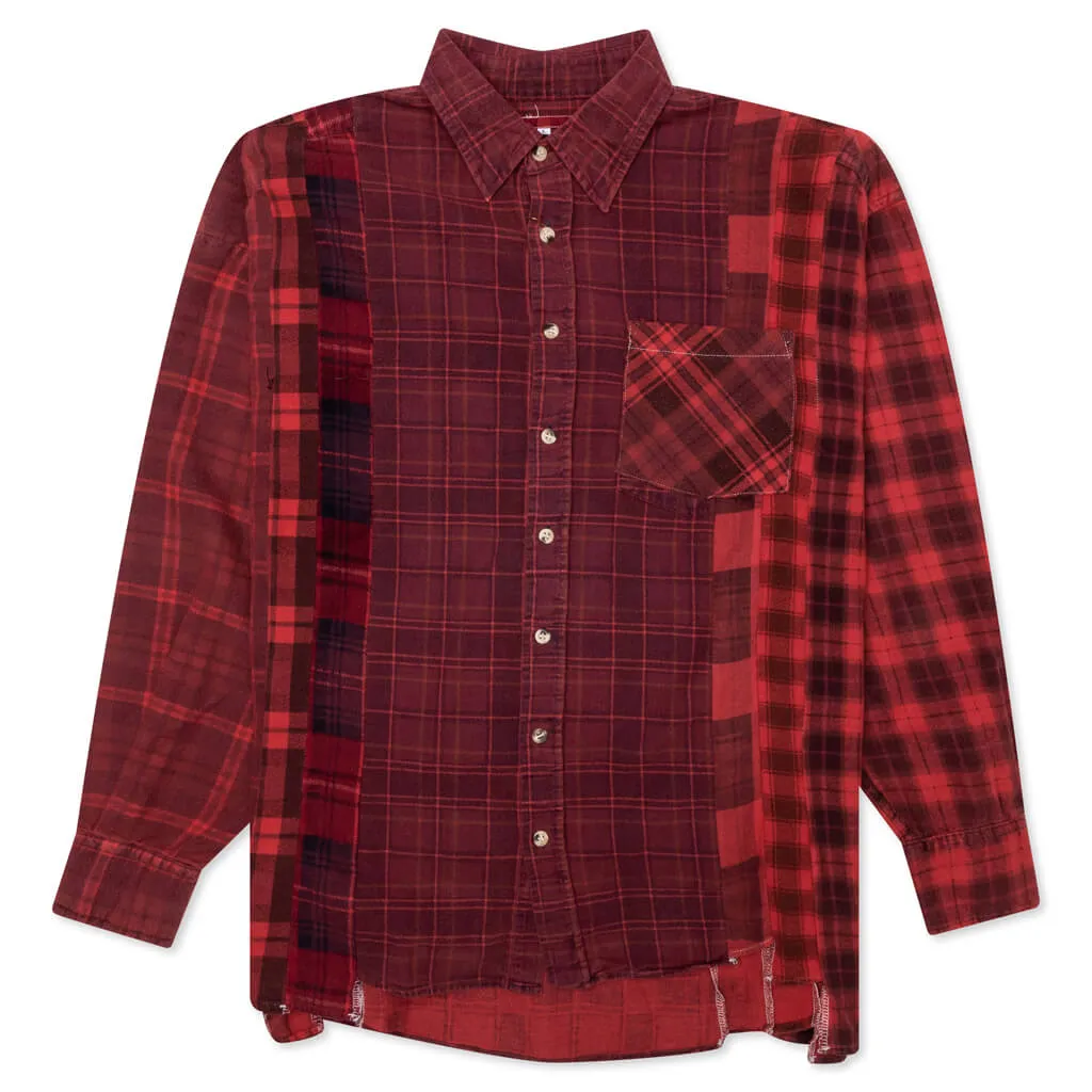 Flannel Shirt 7 Cuts Shirt Over Dye - Red