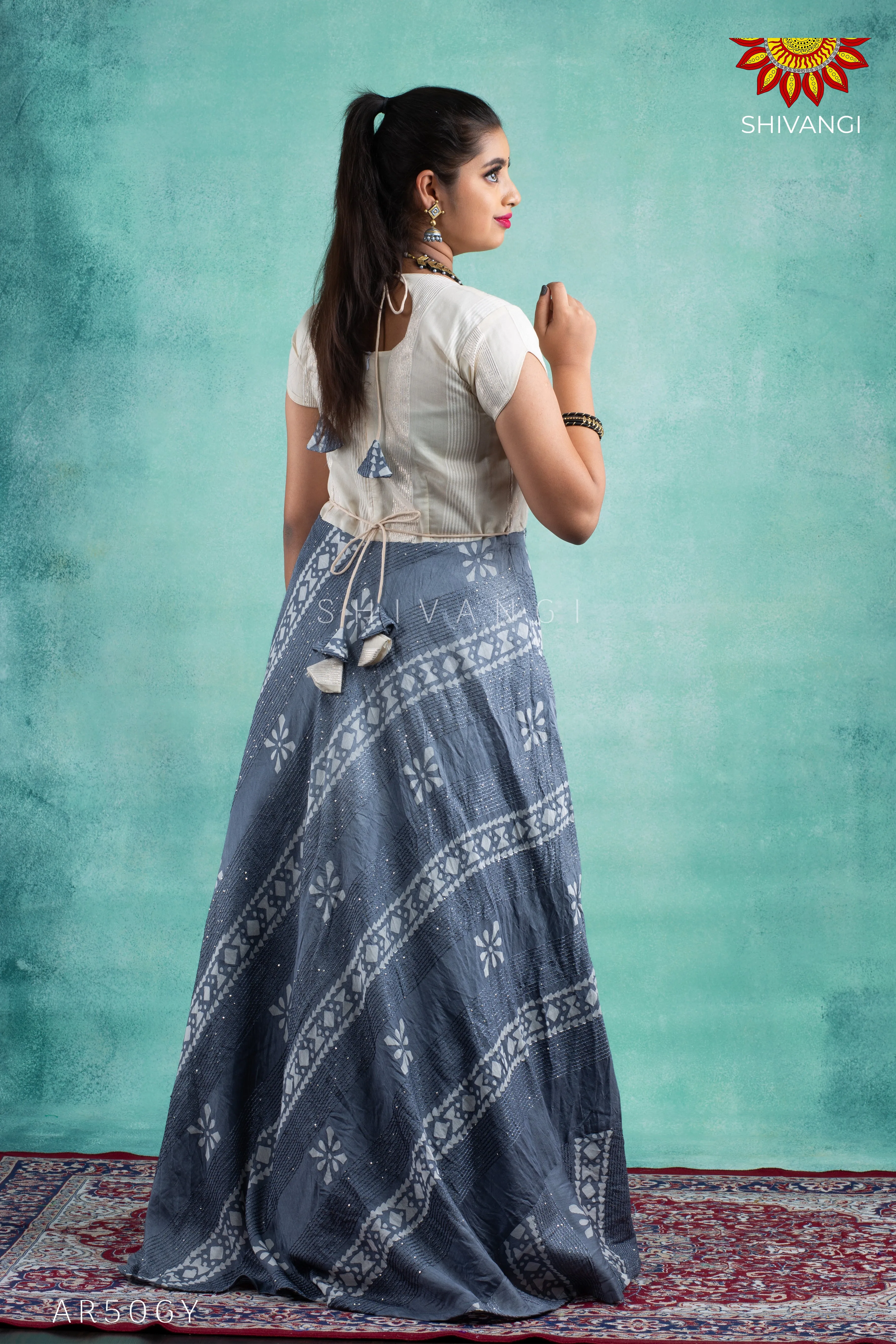 Girls Grey Shibori Sequence Long Gown!!!