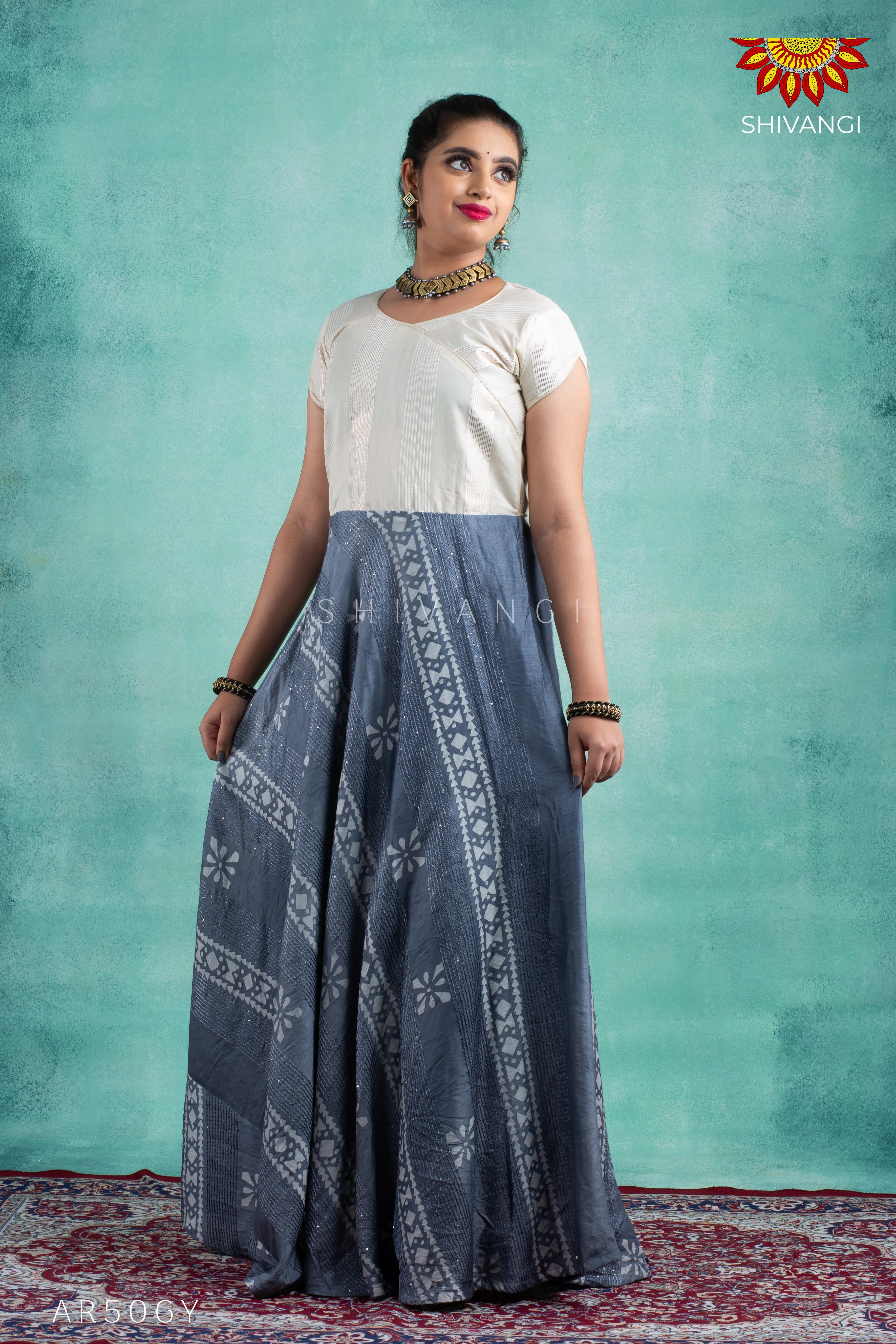 Girls Grey Shibori Sequence Long Gown!!!