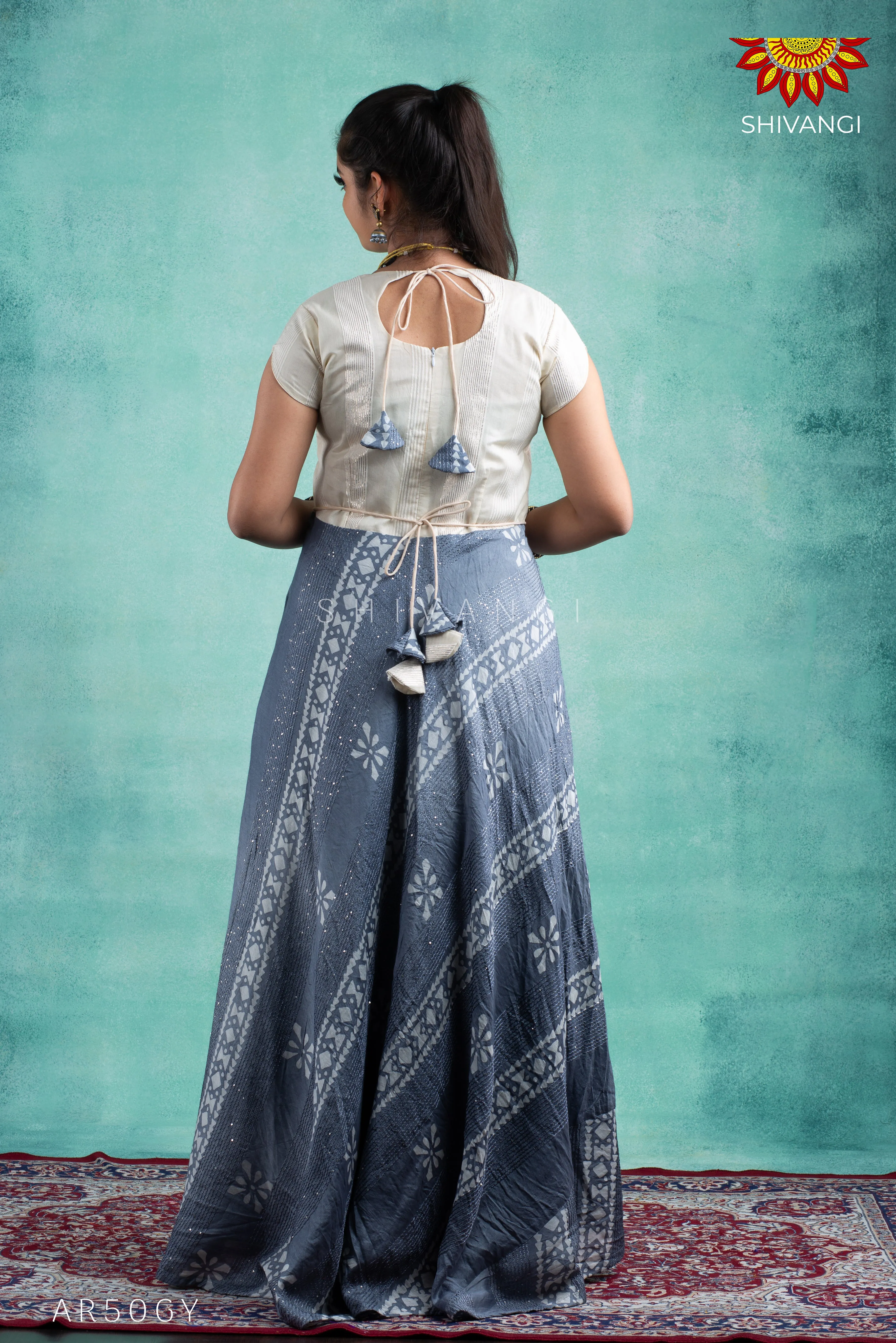 Girls Grey Shibori Sequence Long Gown!!!