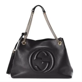 Gucci Soho Pebbled Calfskin Medium Chain Black Leather Shoulder Bag