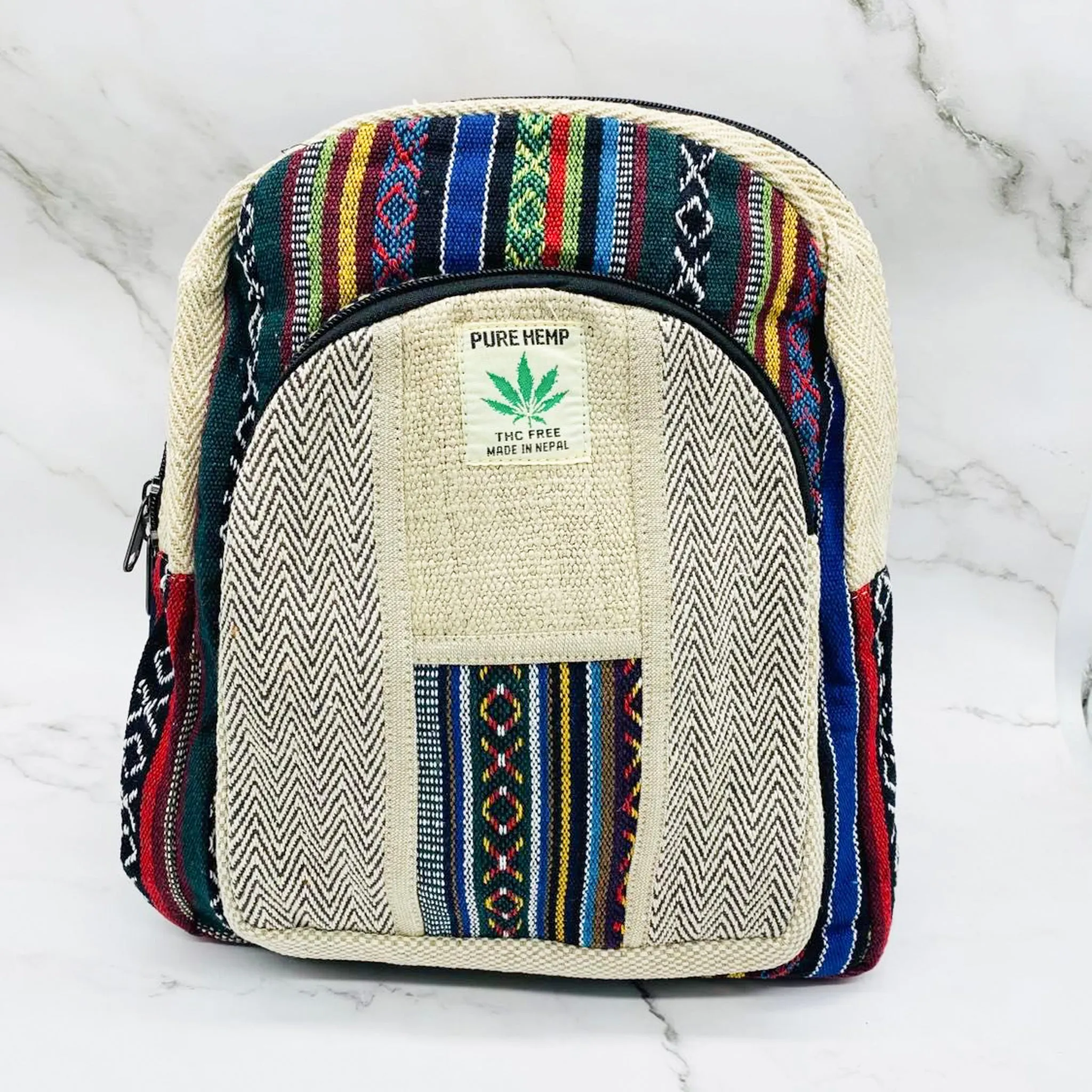 Handmade Eco Friendly  Hemp Back Pack, Medium Vegan Unisex Bags, Colorful Ruck Sack, Multi Compartment Bags, Water proof Bags, Beach Bag