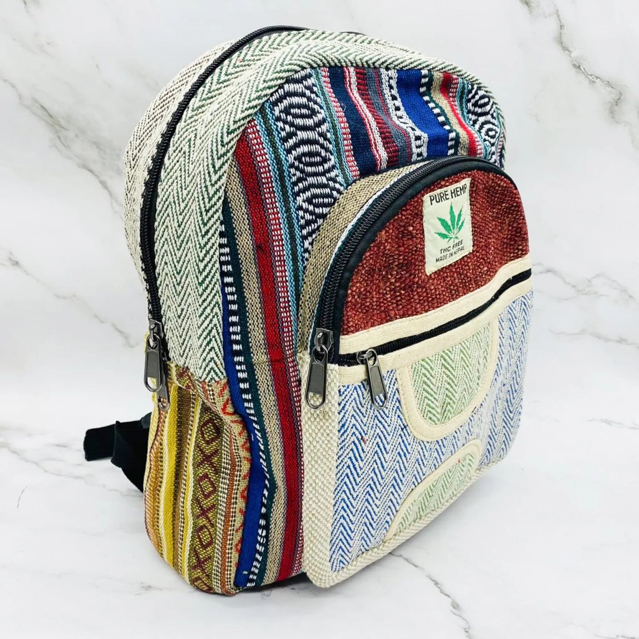 Handmade Eco Friendly  Hemp Back Pack, Medium Vegan Unisex Bags, Colorful Ruck Sack, Multi Compartment Bags, Water proof Bags, Beach Bag