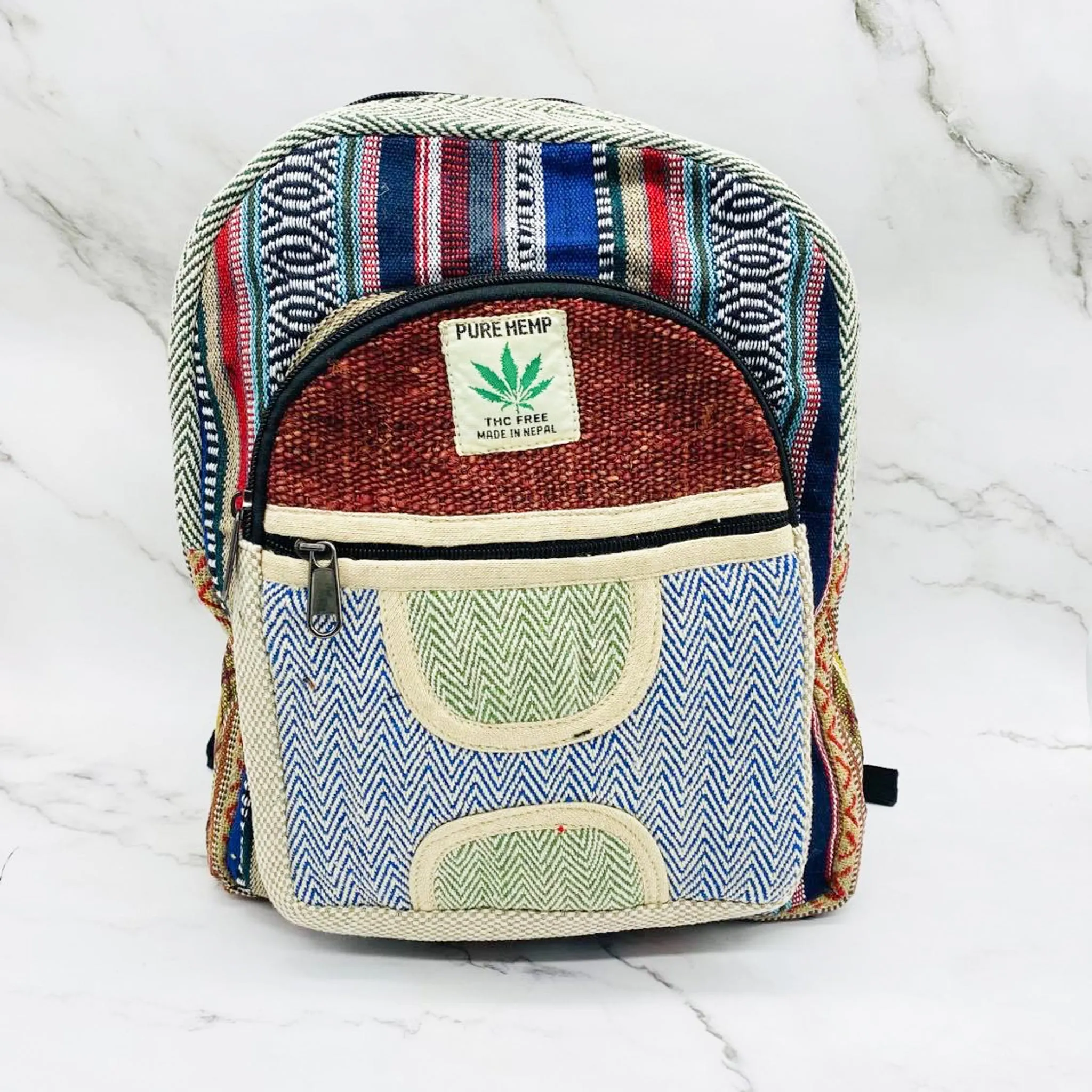 Handmade Eco Friendly  Hemp Back Pack, Medium Vegan Unisex Bags, Colorful Ruck Sack, Multi Compartment Bags, Water proof Bags, Beach Bag