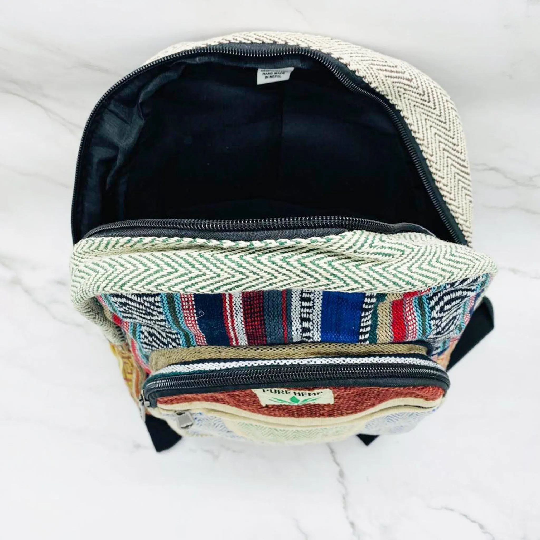 Handmade Eco Friendly  Hemp Back Pack, Medium Vegan Unisex Bags, Colorful Ruck Sack, Multi Compartment Bags, Water proof Bags, Beach Bag