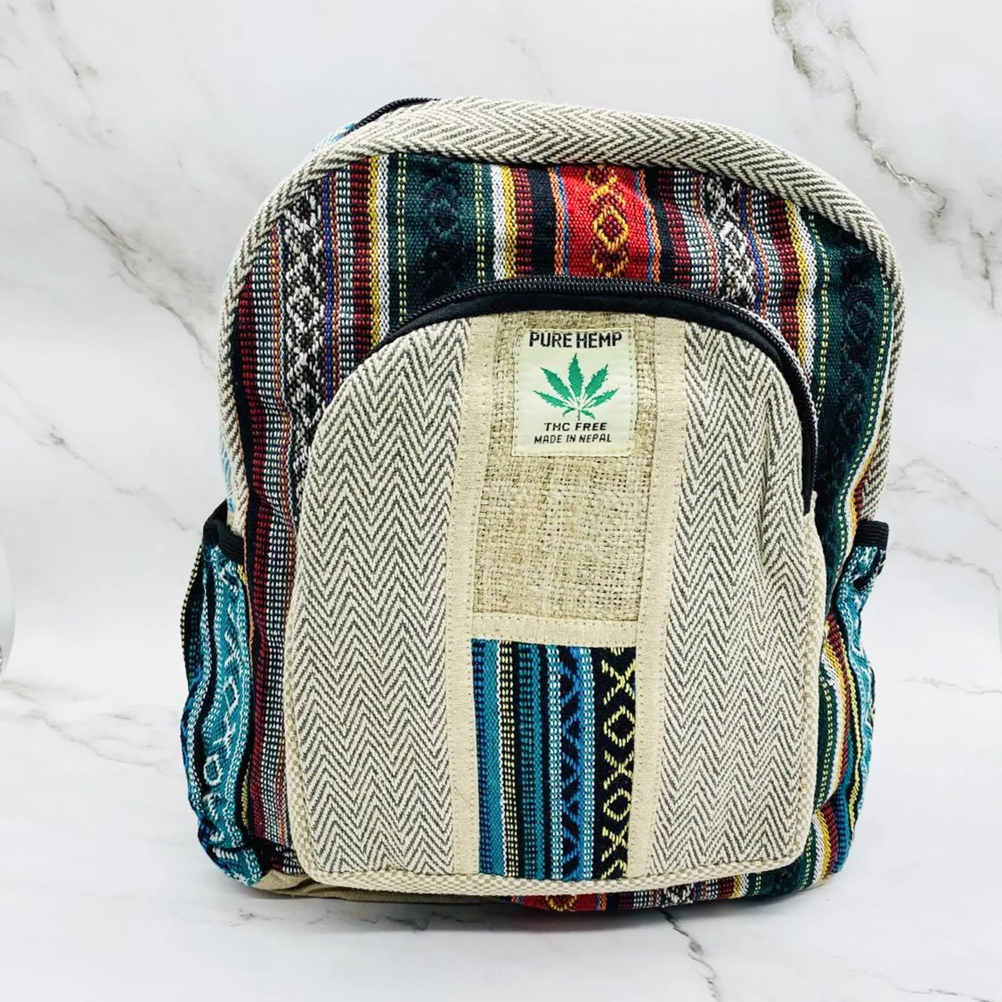 Handmade Eco Friendly  Hemp Back Pack, Medium Vegan Unisex Bags, Colorful Ruck Sack, Multi Compartment Bags, Water proof Bags, Beach Bag