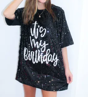 It's My Birthday Sequin Dress- Black