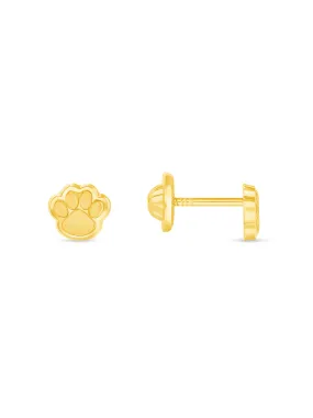 Kid Paw Print Stud Earrings 14K