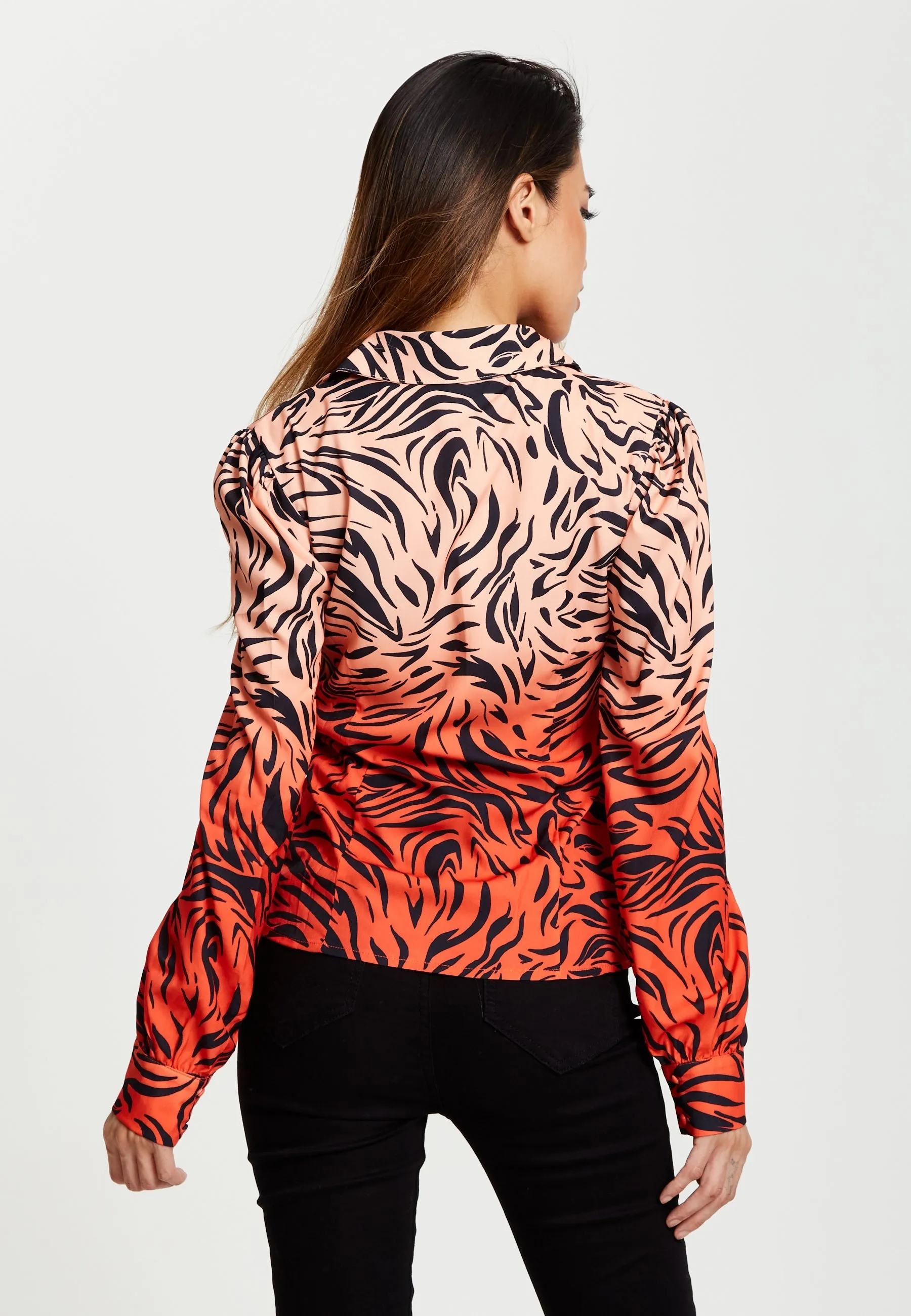 Liquorish Zebra Print Shirt With Accentuated Collar Detail