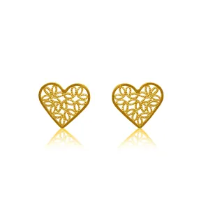 LITTLE GOLD HEARTS STUD EARRINGS FILIGREE