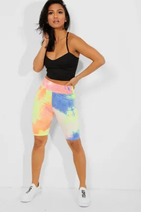 Neon Yellow Tie-Dye High Waisted Cycling Shorts