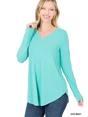 New! Premium Long Sleeve V Neck Round Hem Top Size S