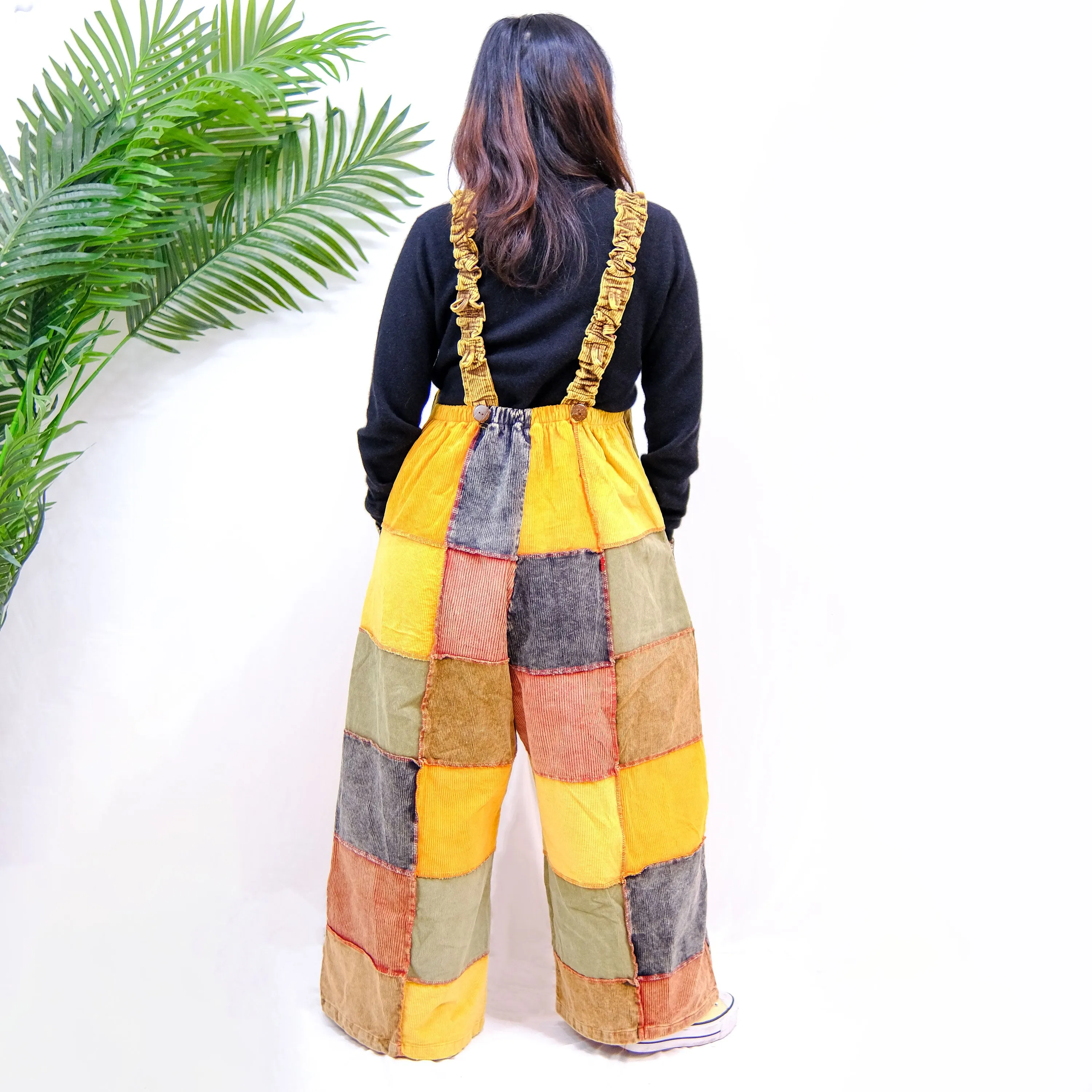 Patchwork Corduroy Wide Leg Jumpsuit