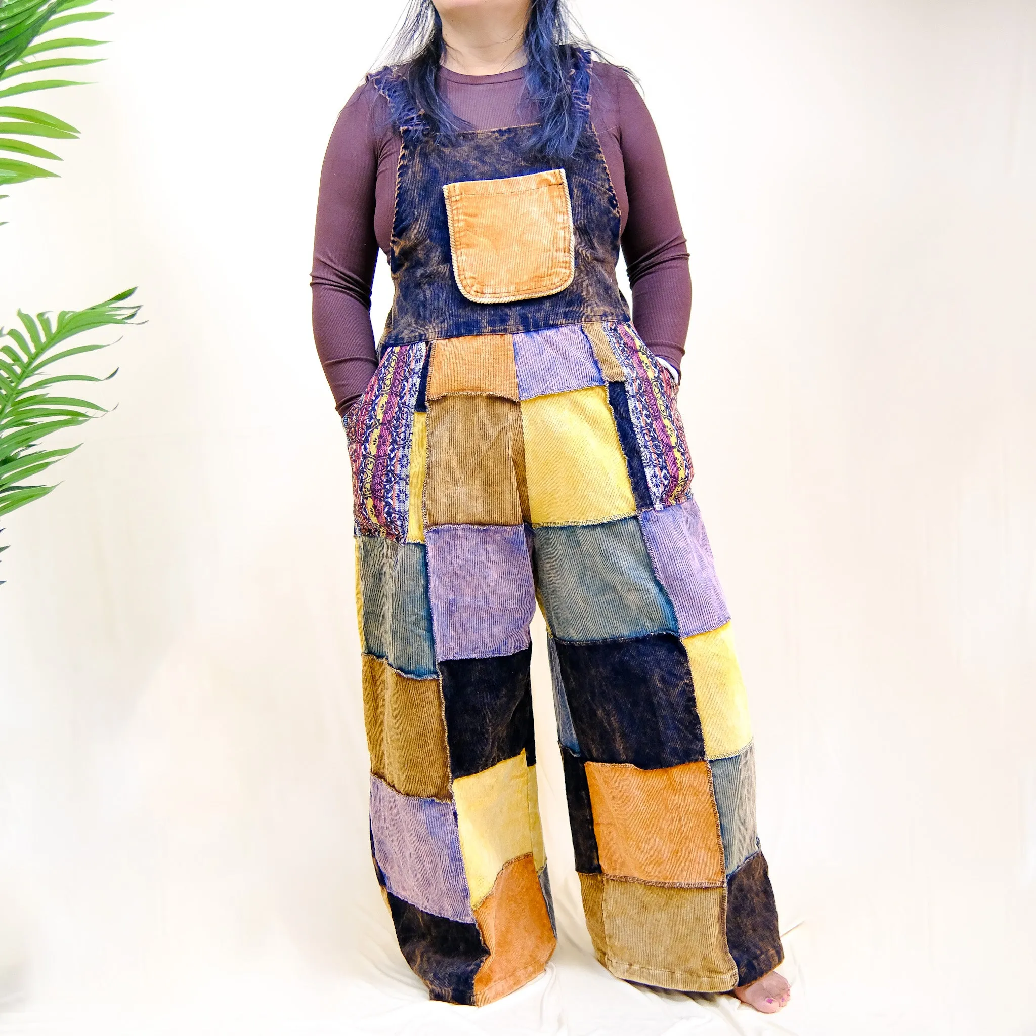 Patchwork Corduroy Wide Leg Jumpsuit