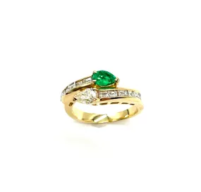 Pear Diamond and Emerald Bypass Ring