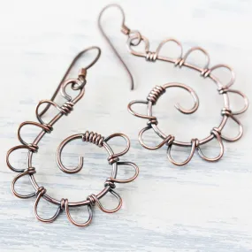 Playful Solid Copper Spiral Earrings, Hypoallergenic