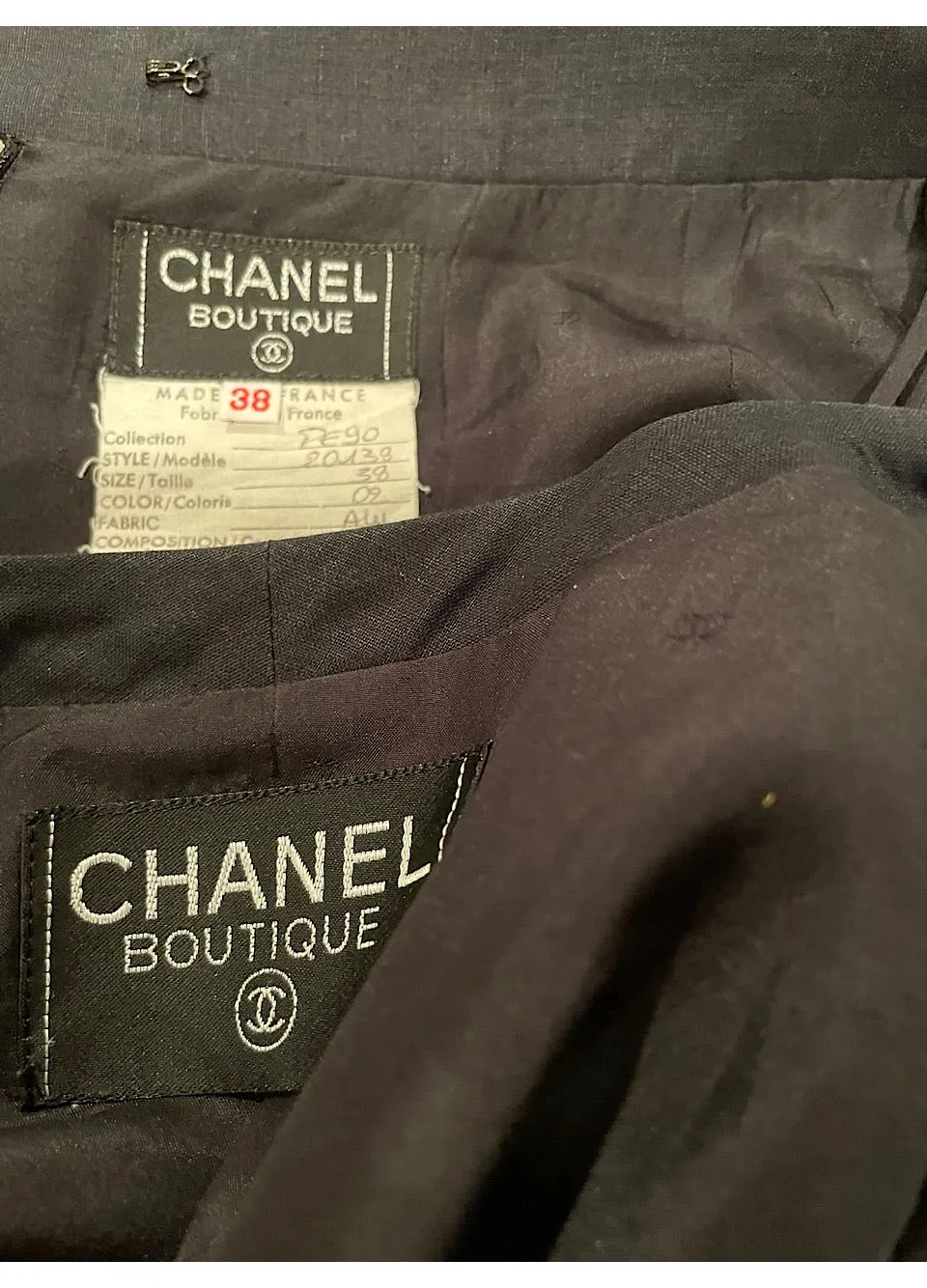 Rare Amazing 22 Buttons 1990 Vintage Chanel Black Linen Skirt Suit FR 38