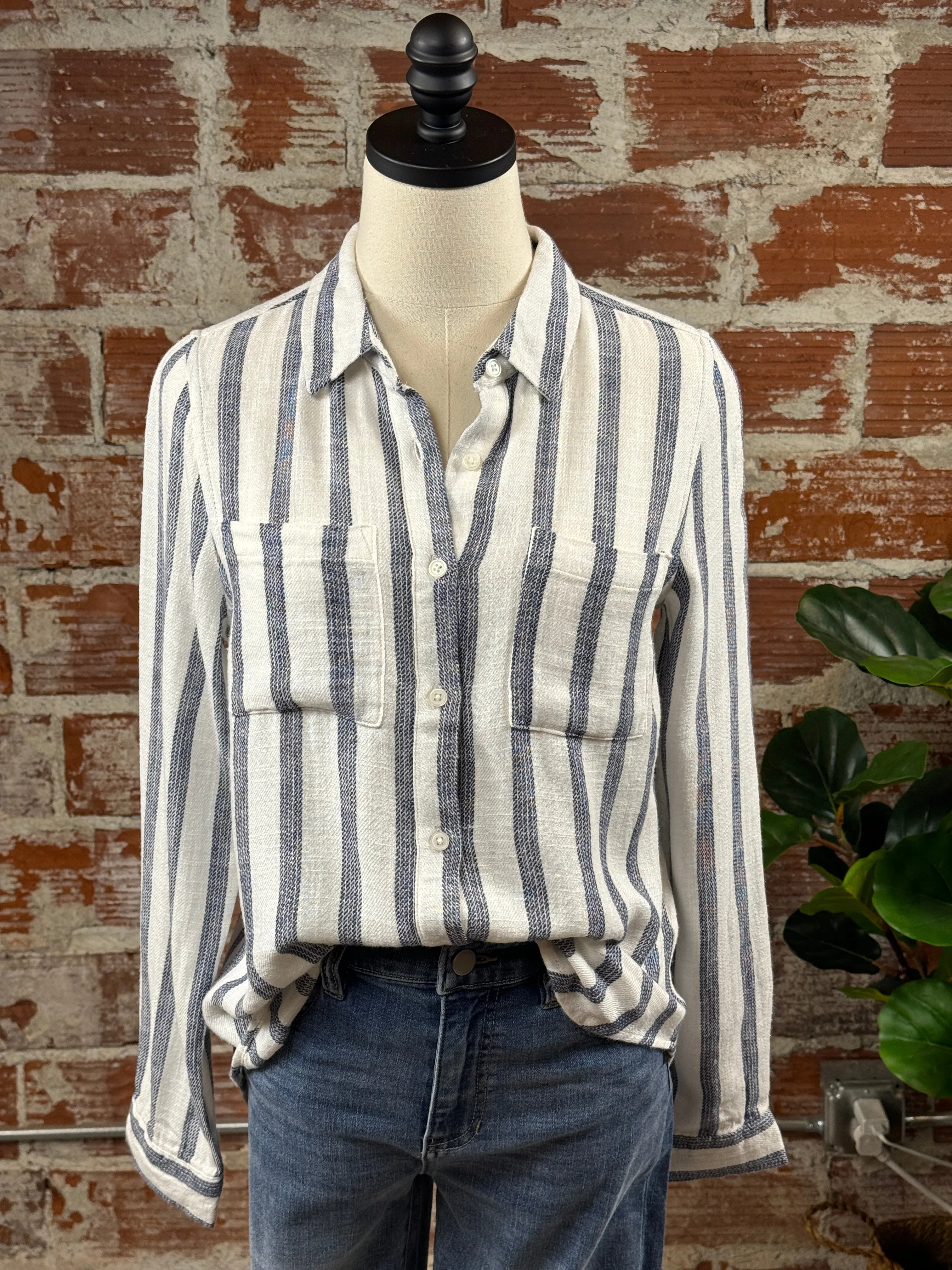 (Restock!) Thread & Supply Cleo Shirt in Navy Stripe