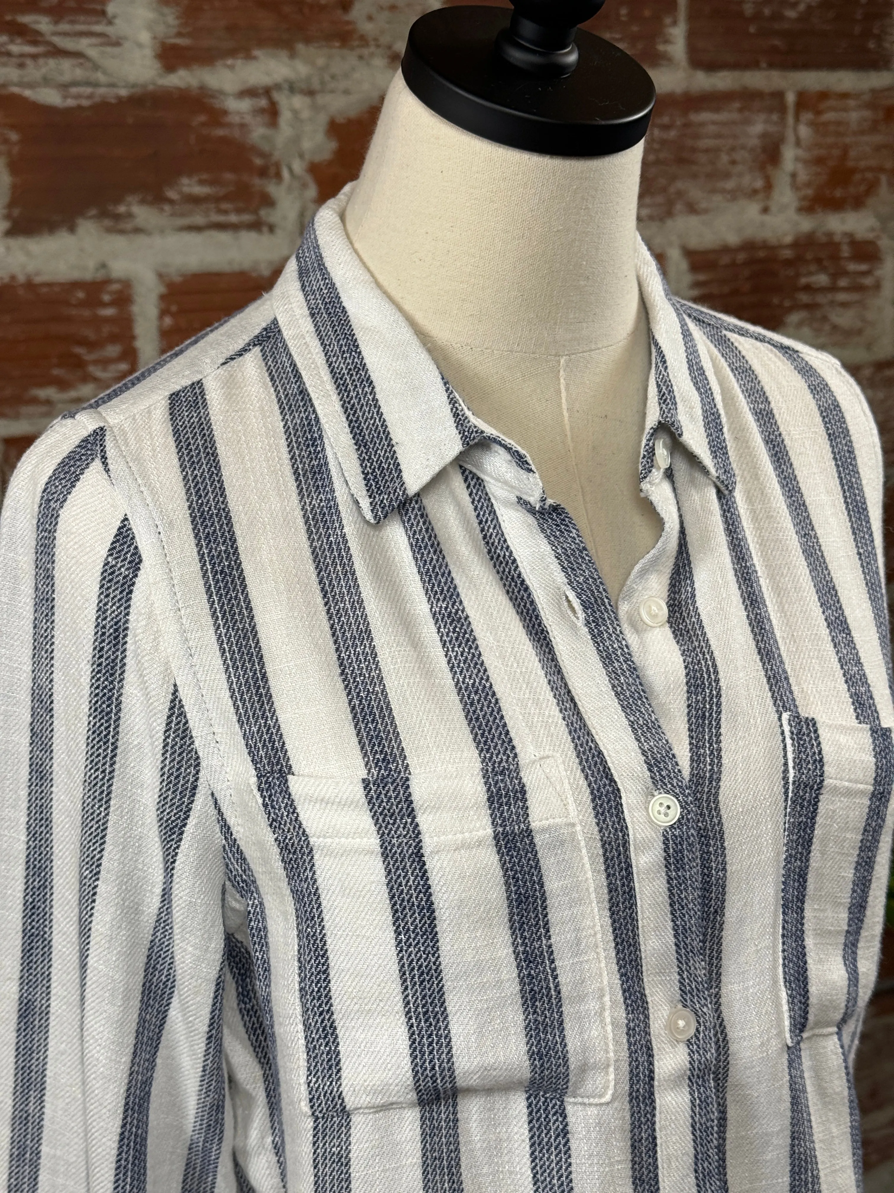 (Restock!) Thread & Supply Cleo Shirt in Navy Stripe