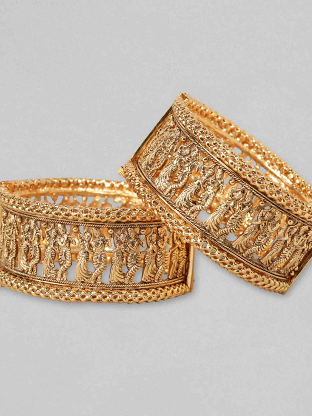 Rubans 24k Gold Plated Set Of 2 Broad Bangles With God and Goddess Design