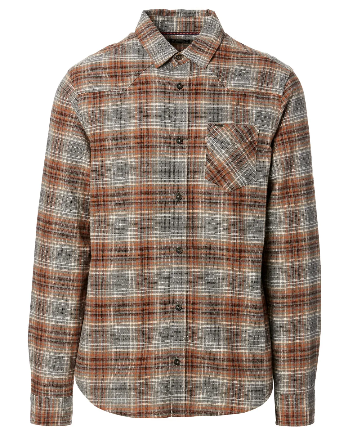 Sacol Men's Long-Sleeve Shirt in Grey Brown Plaid - BM23668