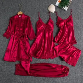 Silk pajamas bedroom wear nighty lingerie 5 piece set