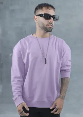 Solid Lilac Men Drop Shoulder Premium Terry Sweatshirt