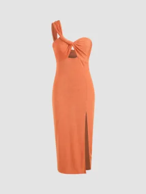 Solid one shoulder midi dress in orange