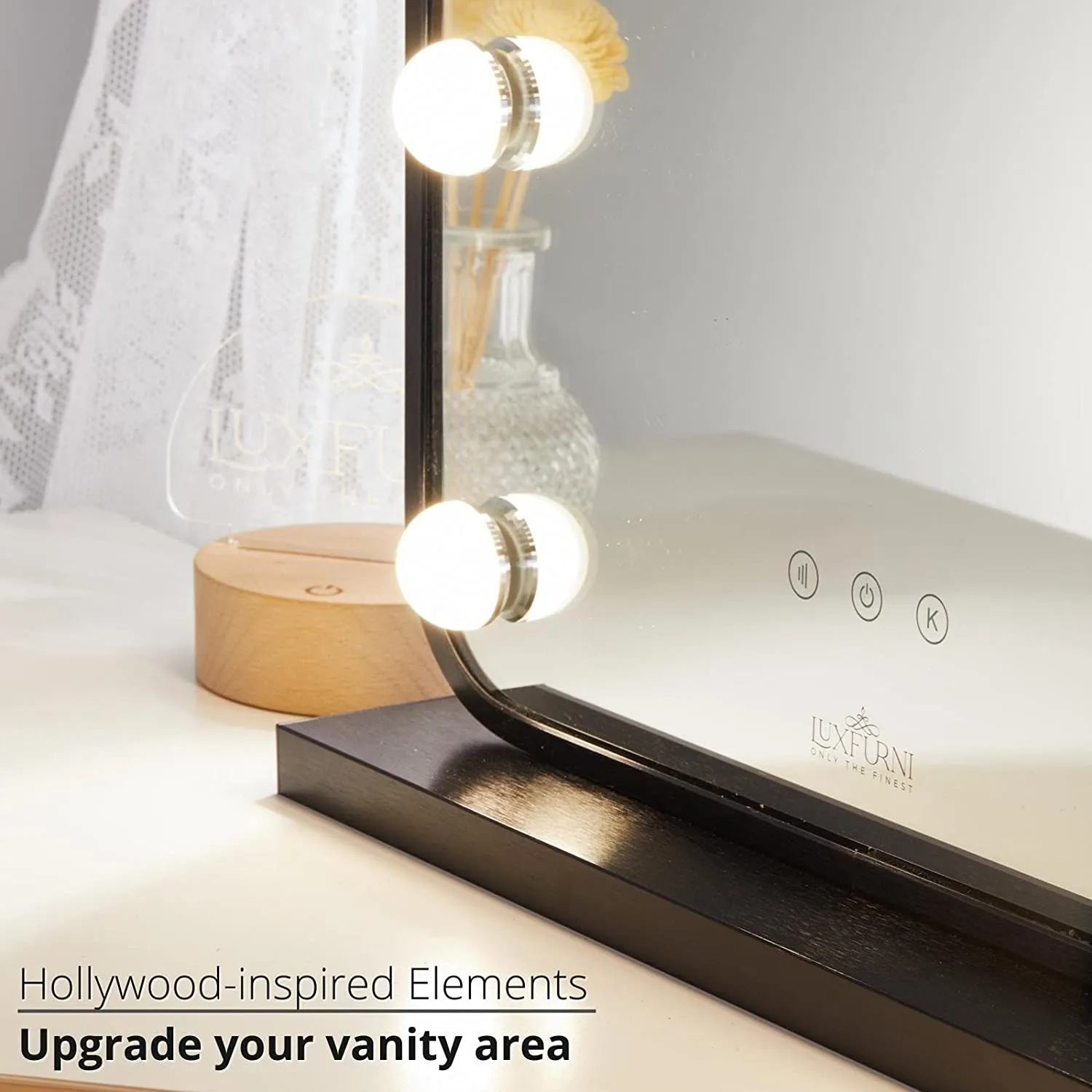 Starry 12 Curved Frameless LED Light Hollywood Vanity Mirror - Black