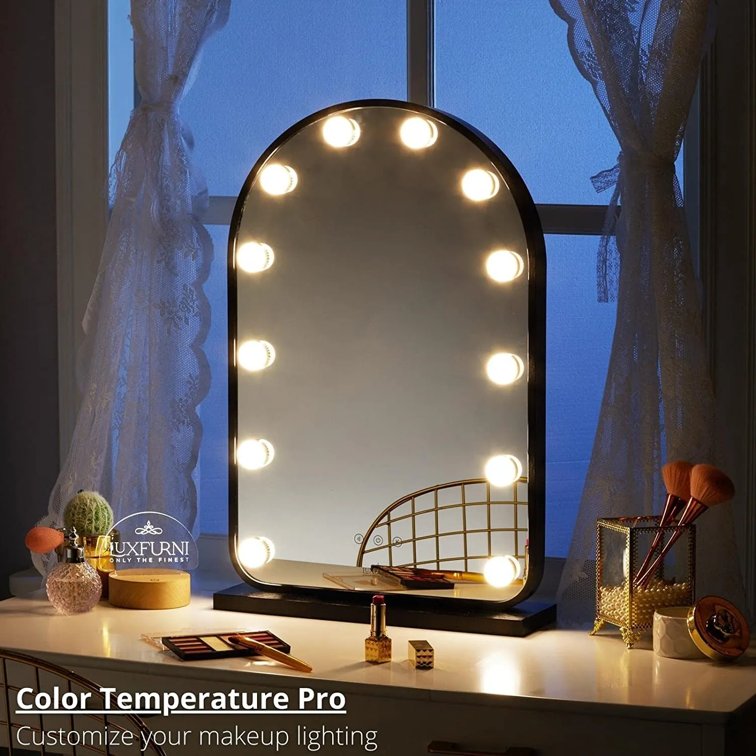 Starry 12 Curved Frameless LED Light Hollywood Vanity Mirror - Black