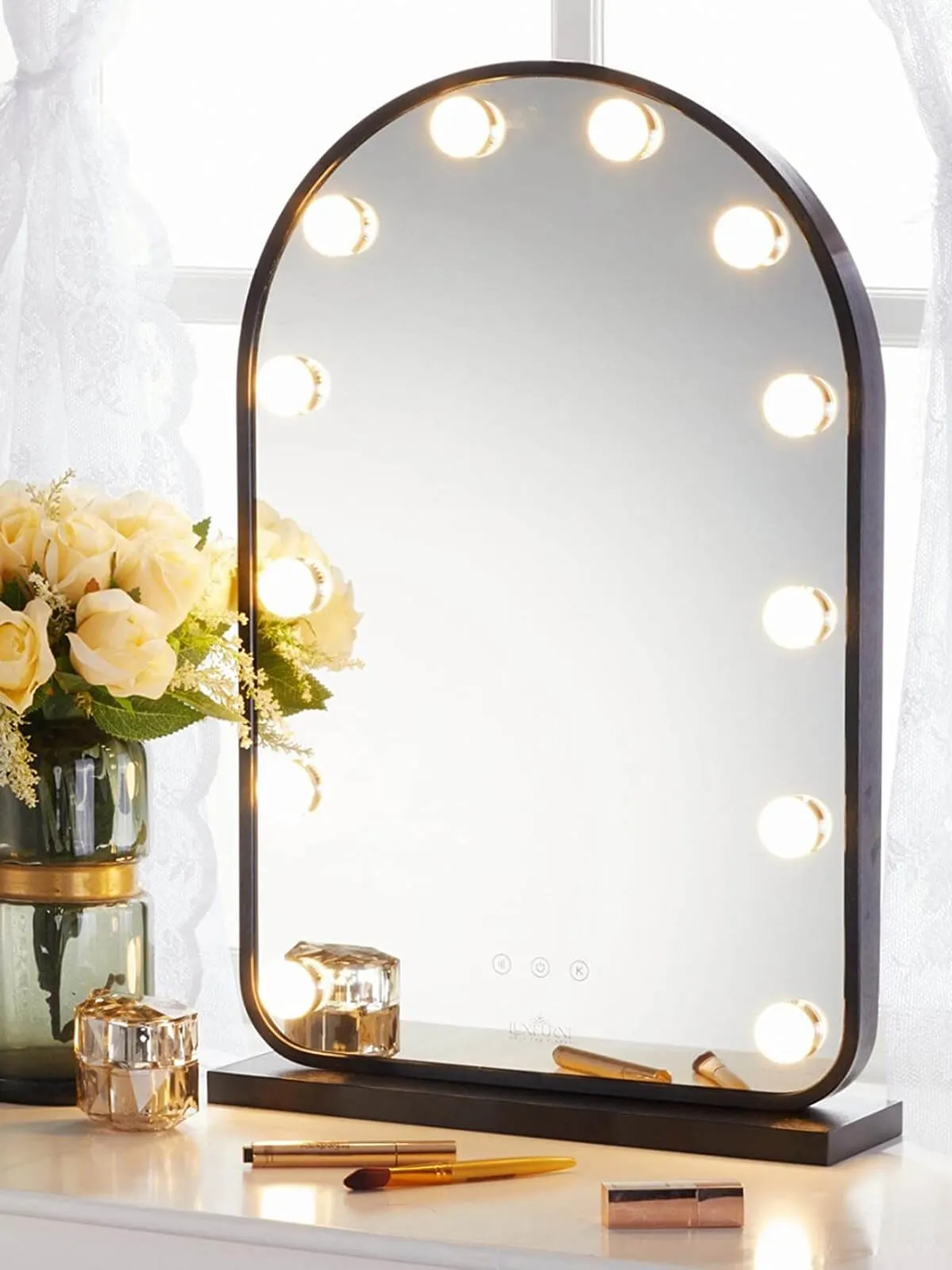 Starry 12 Curved Frameless LED Light Hollywood Vanity Mirror - Black