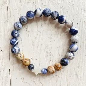 surf & shore // sodalite and picture jasper mala bead bracelet with shell star