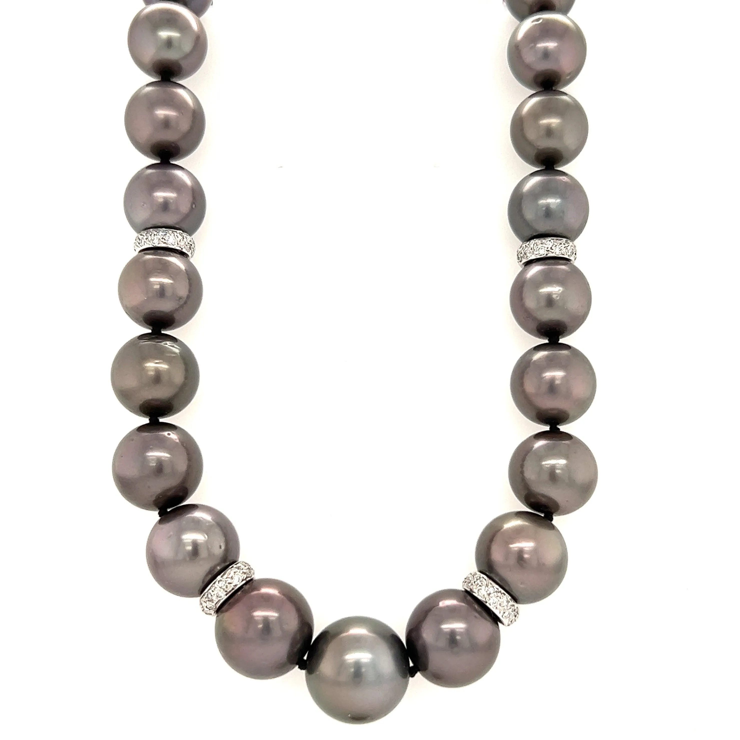 Tahitian Black Pearl Necklace with Four Diamond Rondelle and 14K White Gold Catch