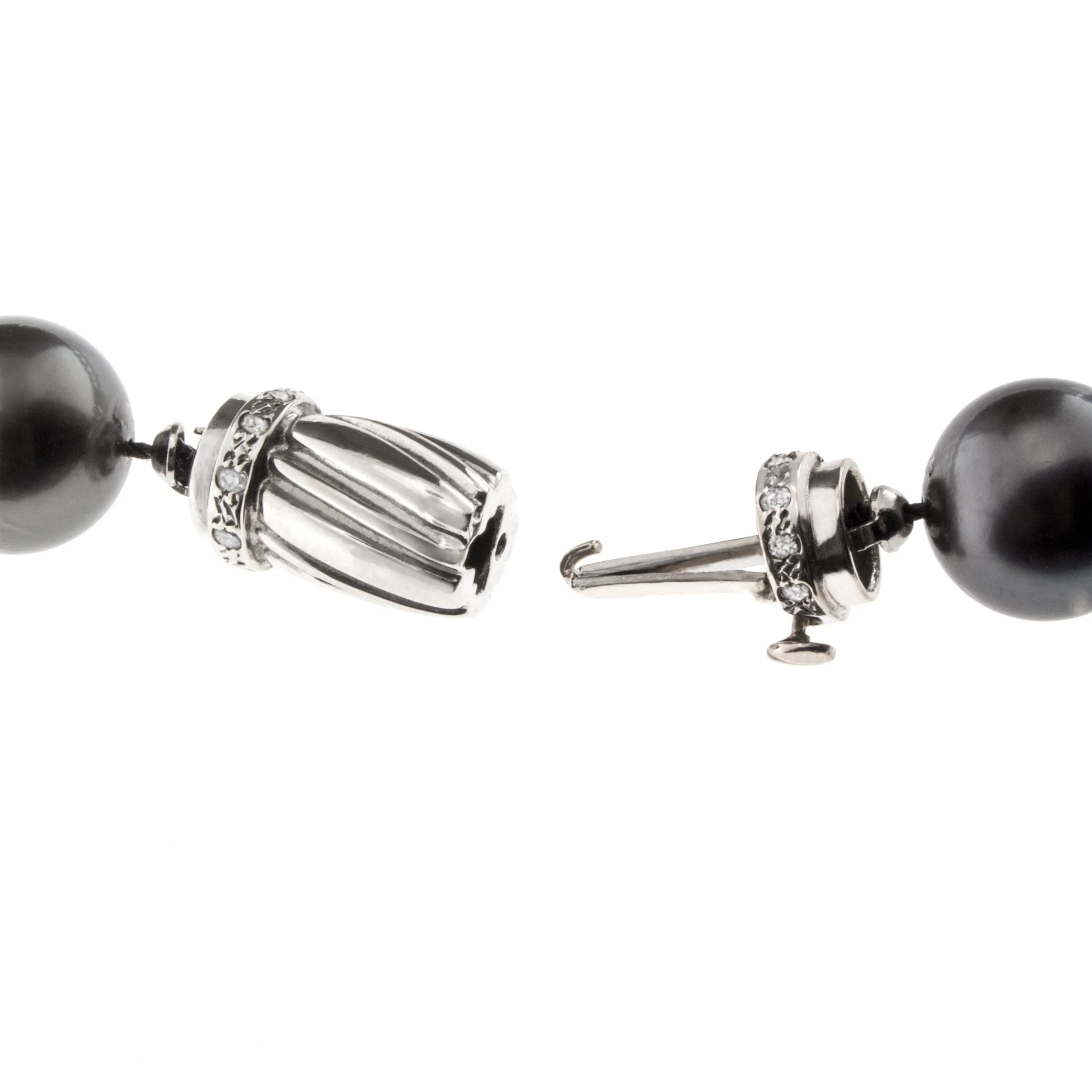 Tahitian Black Pearl Necklace with Four Diamond Rondelle and 14K White Gold Catch