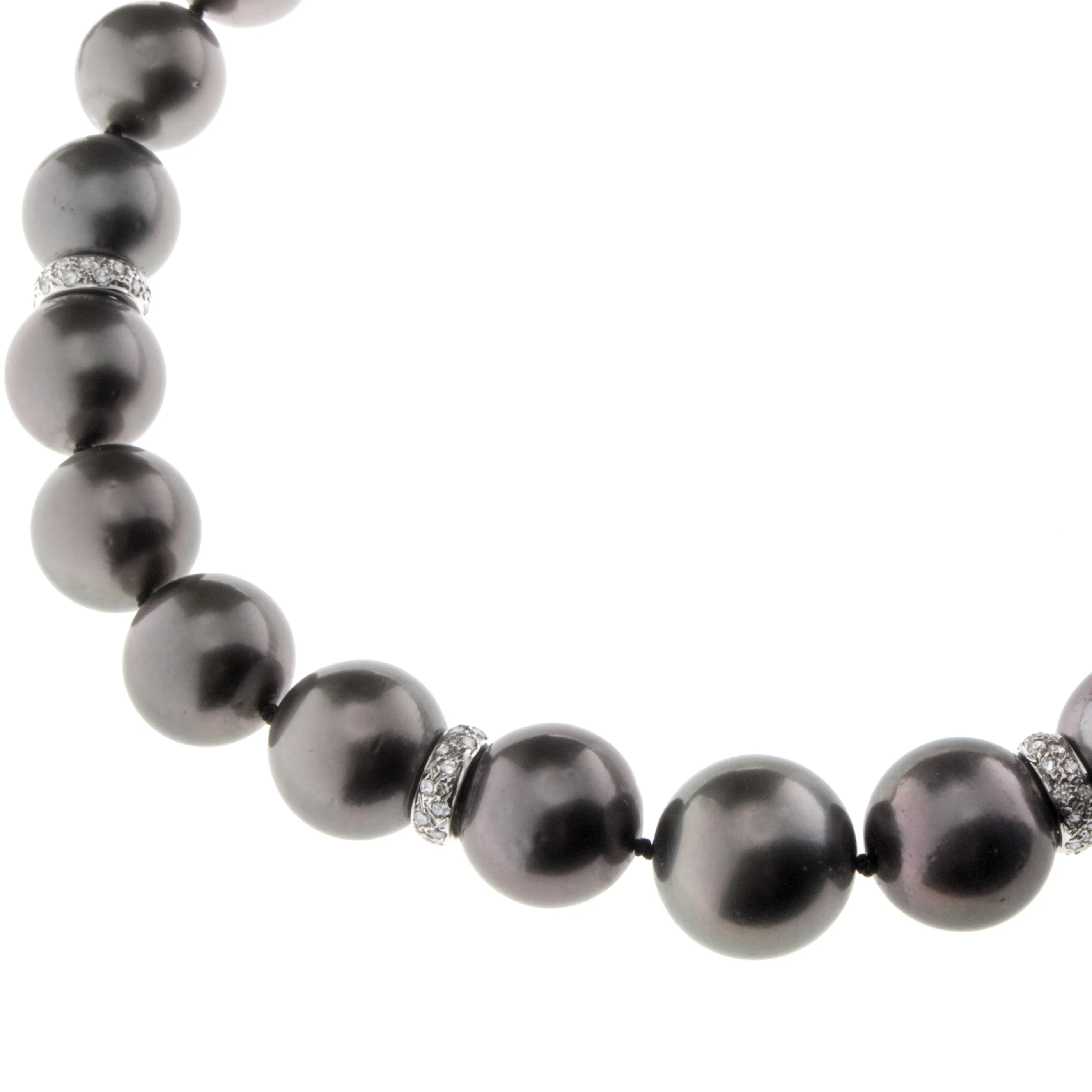 Tahitian Black Pearl Necklace with Four Diamond Rondelle and 14K White Gold Catch