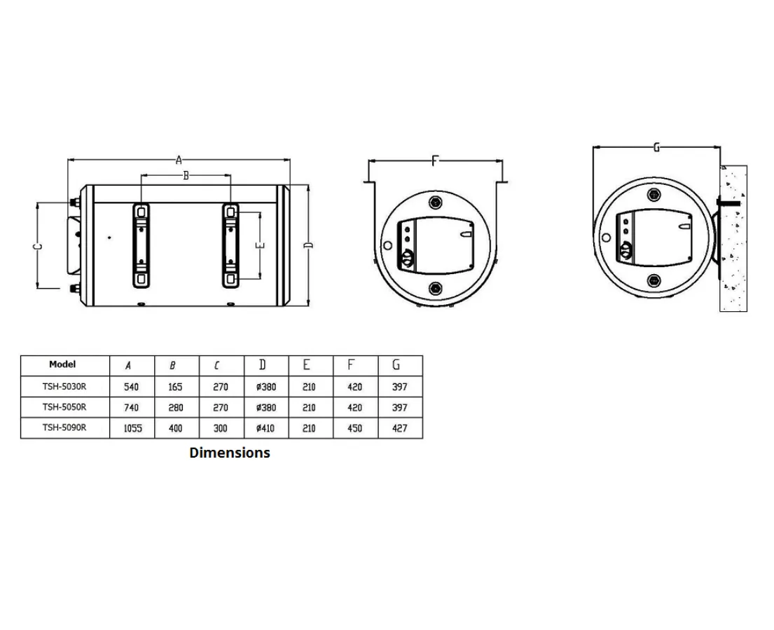 TECNO 50L Horizontal Storage Water Heater, TSH 5050R