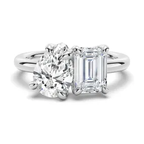 Toi et Moi Emerald Cut & Pear Cut Engagement Ring