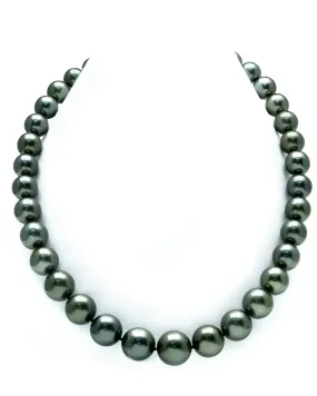 True Round Black Tahitian Pearl Necklace, 10.0-12.0mm - AAA Quality