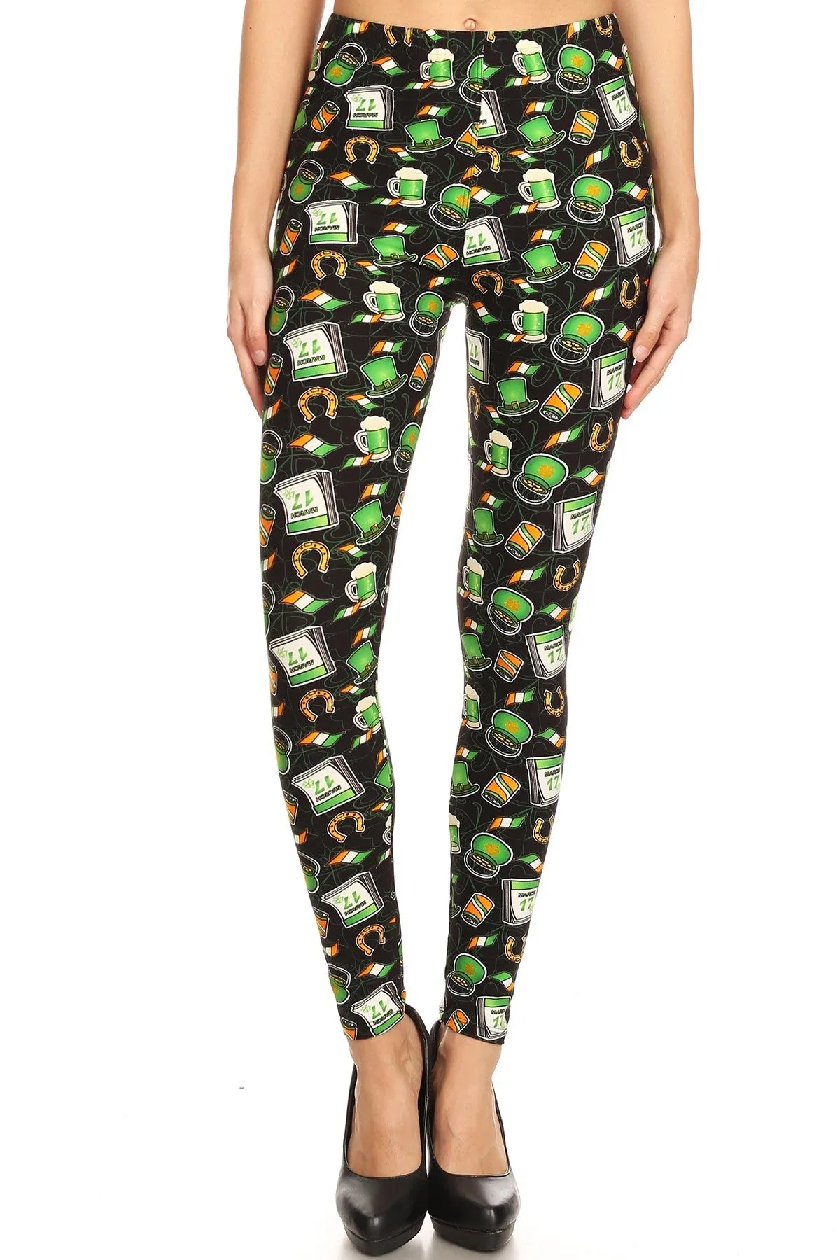 Women's 3X 5X Saint Patrick's Day Theme Pattern Printed Leggings