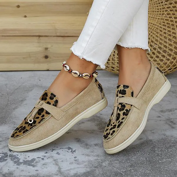 Women's Casual Flat-Soled Leopard Print Slip-On Loafers 52797994S