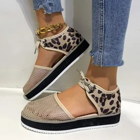 Women's Casual Leopard Mesh Lace-Up Platform Sandals 94479688S