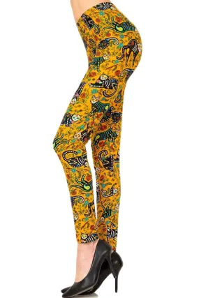 Women's Plus Cat Sugar Skull Pattern Printed Leggings