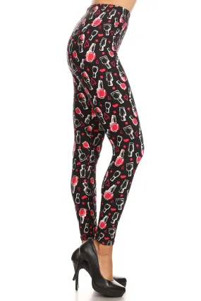 Women's Plus Nail Polish Heart Pattern Printed Leggings