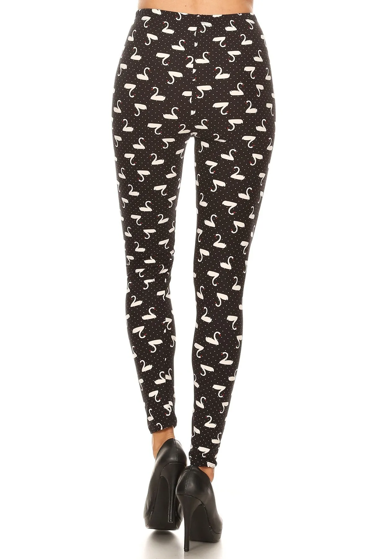 Women's Regular B&W Swans Birds Pattern Print Leggings