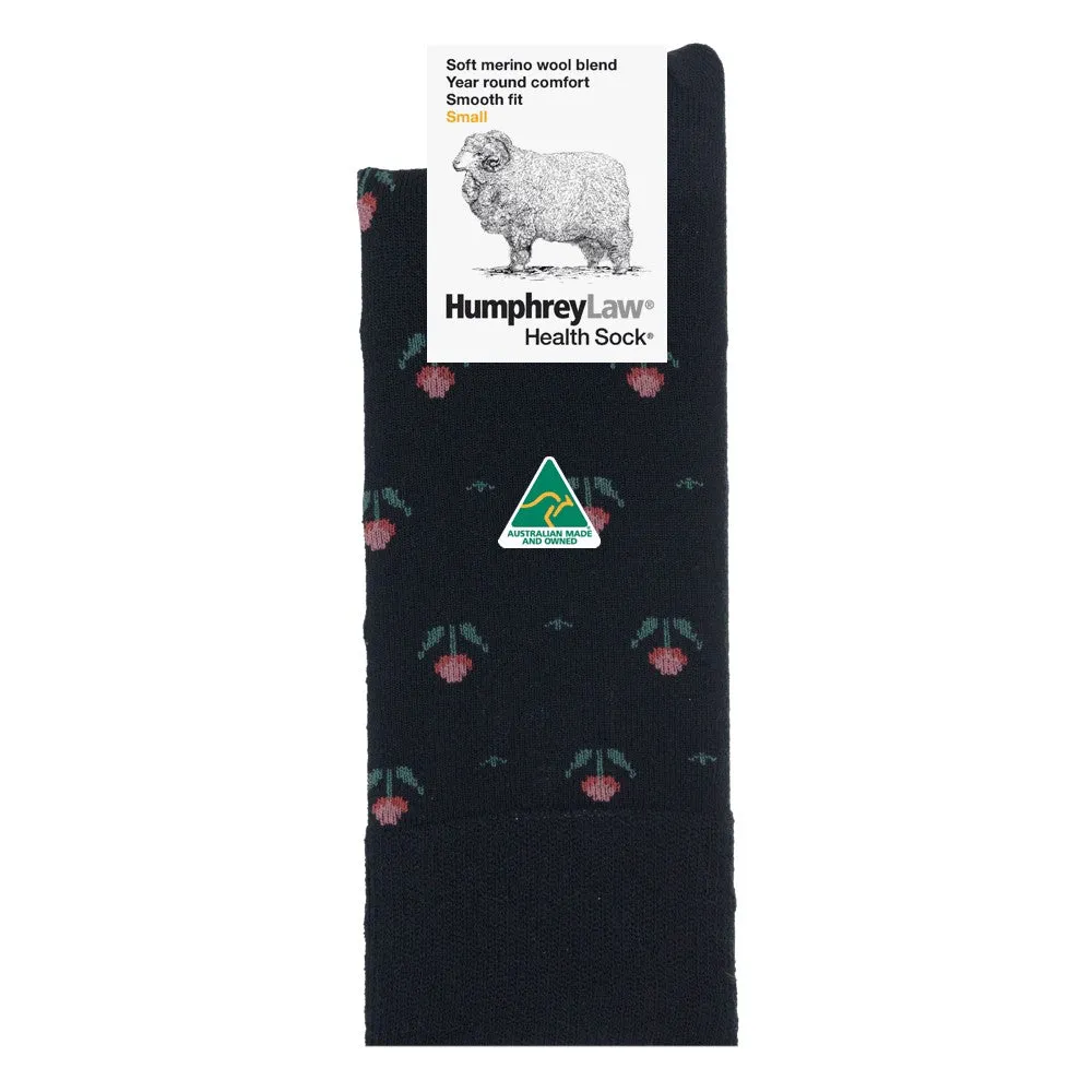 Wool Health Socks in Tulip Pattern in Black or Navy