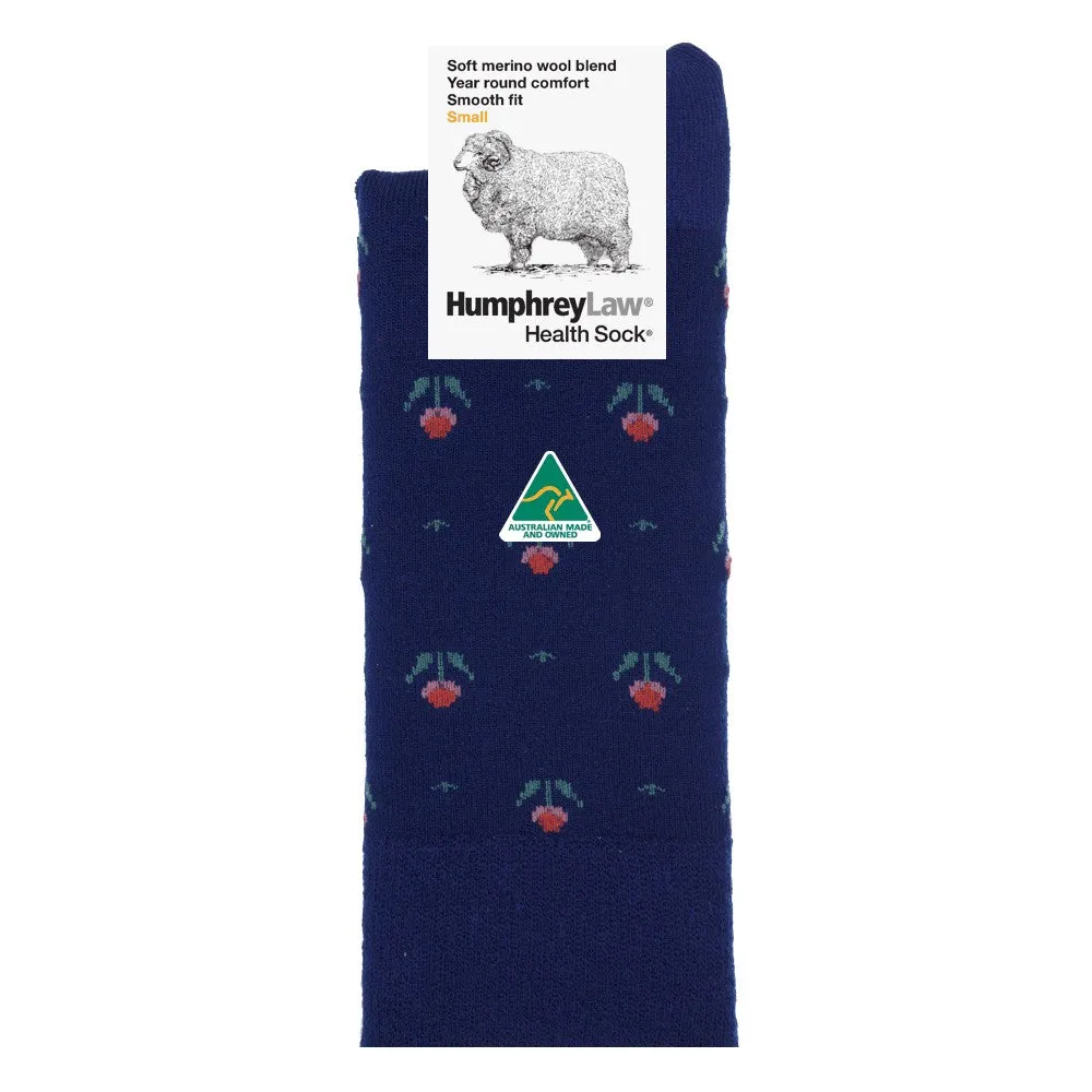 Wool Health Socks in Tulip Pattern in Black or Navy