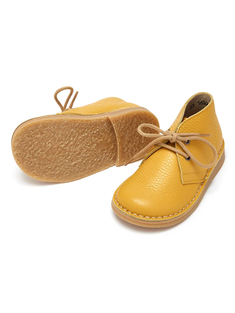 Yellow Leather Kids Lace Up Boots