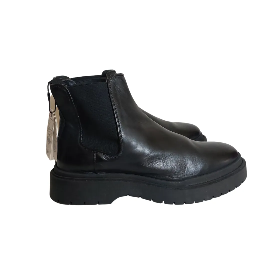 ZARA Men's Black Leather Slip-on Boots | Brand New |